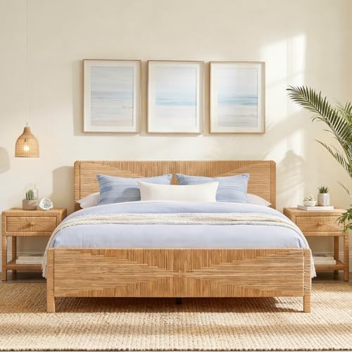 Brafab Hand-Woven Rattan King Bed Frame with Headboard and Footboard