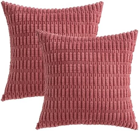 MIULEE Corduroy Decorative Throw Pillow Covers 20x20 Crimson Pack of 2