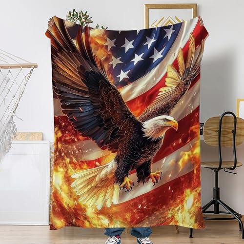 Bald Eagle Sofa Throw Blankets,American Flag Soft Cozy Fuzzy Lightweight Travel Blanket,Flannel Fleece Fall Throw Blanket for Couch,Bed,Camping,Movie Nights,Watching TV 60 X 80 Inch