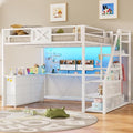 Itaar Full Size Loft Bed with Desk and Storage Stairs, Metal Loft Bed with 6 Storage Drawers, Hall Tree, LED Lights and Power Outlet, for Kids, Teens, Adults, (White, Full)