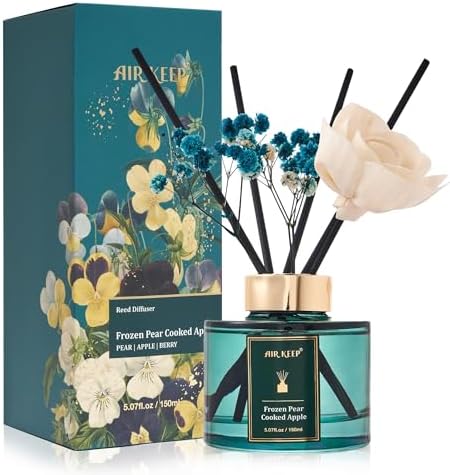 Airkeep Flower Reed Diffusers Set, 5.07 oz Pear/Apple/Berry Scented Oil Diffuser with 8 Reed Sticks, Home Fragrance Diffuser Gift Set for Bathroom & Office Decor 150ml