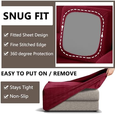2 Piece Stretch Chair and Ottoman Cover Set, Jacquard Accent Armchair and Foot Stool Slip Cover, Non-Slip Slipcover for Chair with Footrest (Wine,2 Pieces Set)