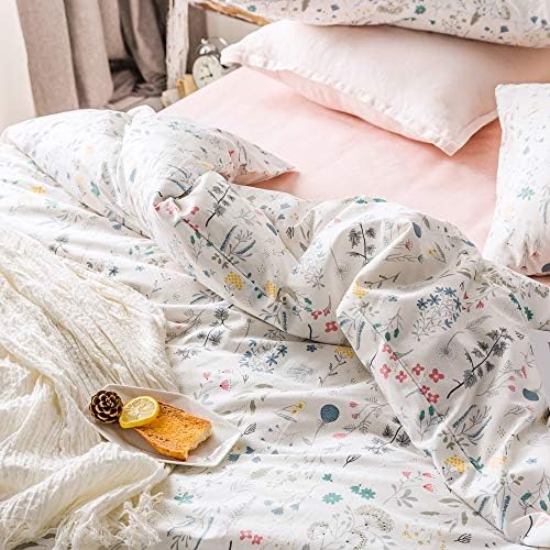 HighBuy Floral Duvet Cover King 100% Cotton Bedding Set King Girls Cottagecore Bedding 3 Piece Comforter Cover King Ultra Soft Garden Floral Duvet Cover King with Zipper Closure,4 Corner Ties