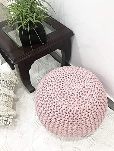 FRELISH DECOR Round Pouf Ottoman (20 Diameter x 14 Height) Cloud Pink