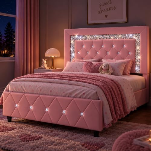 BarnFurin Twin Bed Frame with Headboard, Princess Twin Bed Frames for Kids