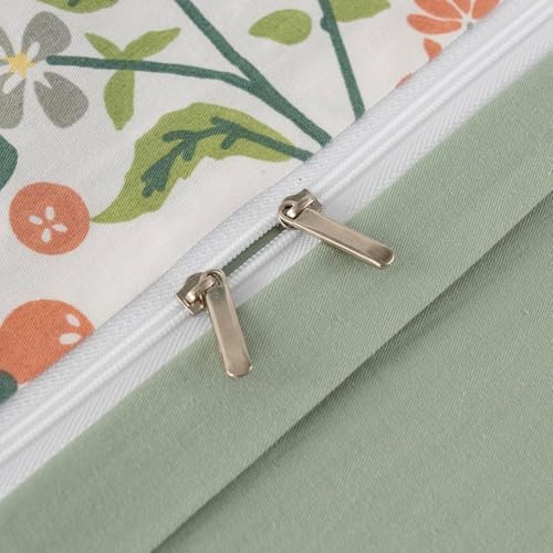 Botanical Duvet Cover Set 100% Cotton Queen(90"x90"),White/Sage Green