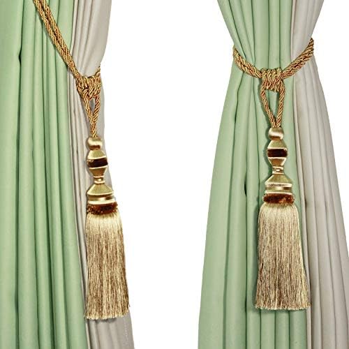 2 Pack Tassel Curtain Tiebacks Drapery Curtain Holdbacks-Gold