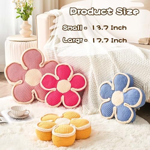 Kcvvcr Flower Pillow, Soft Flower Shaped Floor Cushion, Decorative Throw Pillow, Cute Seating Cushion, Room Decor Plush Pillow for Sofa Couch Bed, PP Cotton Fill, 13.7 Inch, Yellow