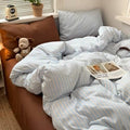 AOJIM 3Pcs Classic Blue & Brown Striped Duvet Cover Twin - Zipper & Ties