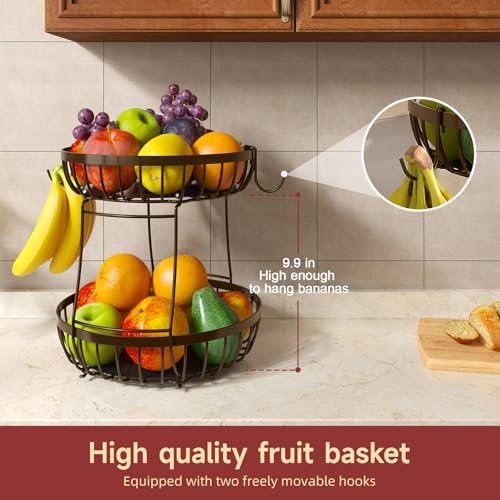 Sevenblue 2 Tier Fruit Bowl for Kitchen Counter, Brown, Extra Large