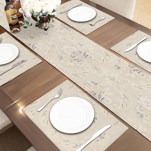 Loom and Mill Luxury Jacquard Table Runner 108 Inches Long, Light Apricot