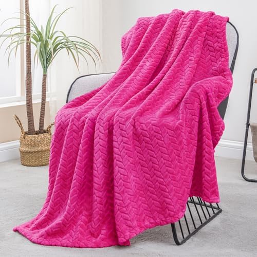 Exclusivo Mezcla Fleece Throw Blanket for Couch Sofa, 50”x70”, Hot Pink
