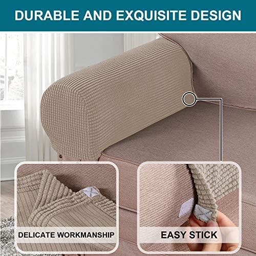 Turquoize Stretch Armrest Covers for Chairs and Sofas Couch Arm Covers for Sofa Spandex Jacquard Armrest Cover Anti-Slip Furniture Protector Washable Armchair Slipcovers for Recliner Set of 2, Sand
