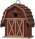 glitzhome 10.2" H Rustic Bird House Outdoor Garden Red Barn Patio Garden Decorative Handmade Distressed Solid Wood Birdhouse