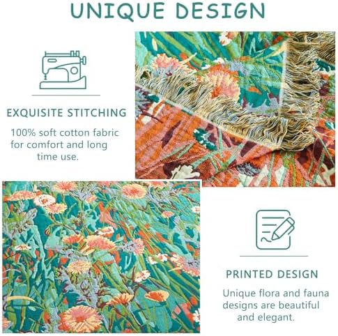 Boho Throw Blanket - 100% Cotton Soft Green Blankets for Bed 60"x80"