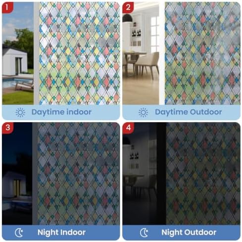 ADD.HERES Window Privacy Film One Way Daytime Privacy Static Cling, Mirror Vinyl Roll Heat Control Anti UV Window Tint for Home and Office, Non-Adhesive Window Film, Rainbow, 35.43" x 78.7"