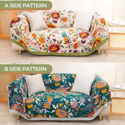 Flower and Bird Boho Throw Blanket for Bed Couch 90"×98"