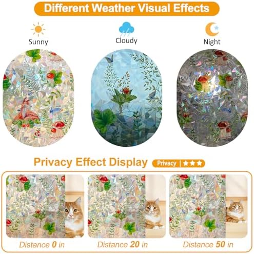 Countewol Privacy Window Films Stain Glass Cling No Glue Anti-UV Window Sticker for Bathroom Bedroom Living Room(Forest Rainbow 70.86" L*30.7" W)