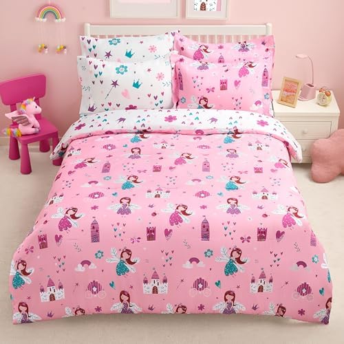 Joiedomi Kids Comforter Set Bedding Set for Boys Girls Super Soft Microfiber Bed in a Bag with Comforter Sheets Pillowcase Sham, Pink Princess, Full
