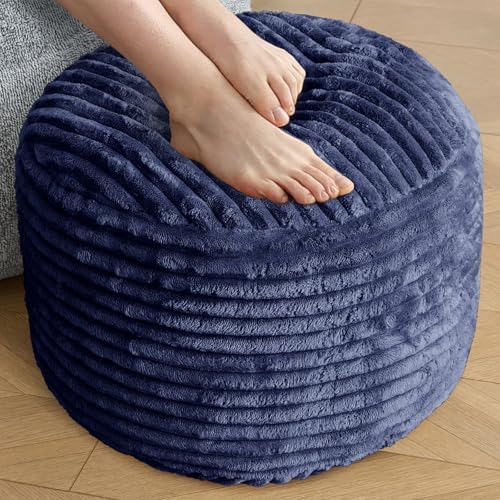 SHOUREN Stuffed Round Ottoman,Pouf Ottoman Foot Rest,20 X 15,Navy