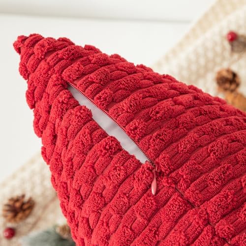 Kevin Textile Soft Corduroy 20x20 Inch Pillow Covers 2 Pack, Burgundy