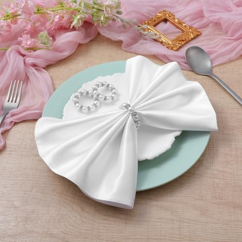 100Pcs Pearl Napkin Rings Imitation Pearl Ring Napkin Holder Delicate Silver Beaded Serviette Buckles for Wedding Christmas Dinner Banquet Decor Party Table Settings