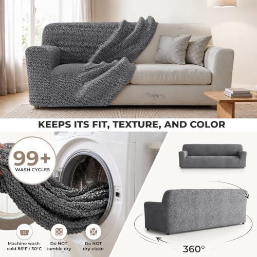 PAULATO Premium Stretch Couch Covers for Sofa - Sofa Chair Cover Washable, Dogs & Pets Friendly - Elastic Polyester Loveseat Slipcovers - Non-Slip Love Seat Couch Covers - Dark Grey (86"-120" Wide)