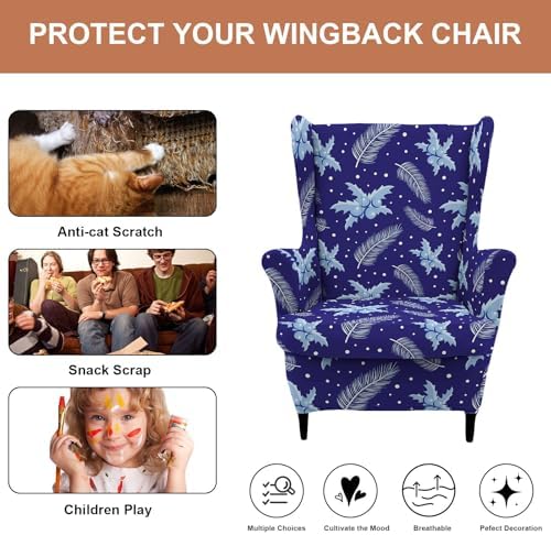 HAOYONG 2 Piece Wingback Chair Covers Stretch Wing Chair Slipcover Printed Wing Back Chair Covers with Arms Washable Spandex Fabric Armchair Cover Protection Furniture for Living Room and Bedroom