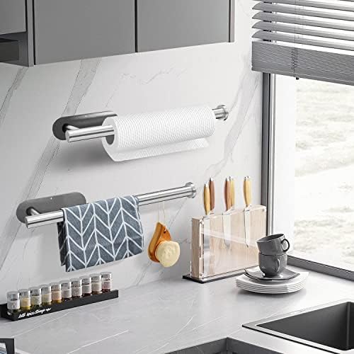 DEKAVA Paper Towel Holder Under Cabinet for Kitchen, Adhesive Paper Towel Holder Wall Mount, SUS304 Stainless Steel 13 inch(2,Silver