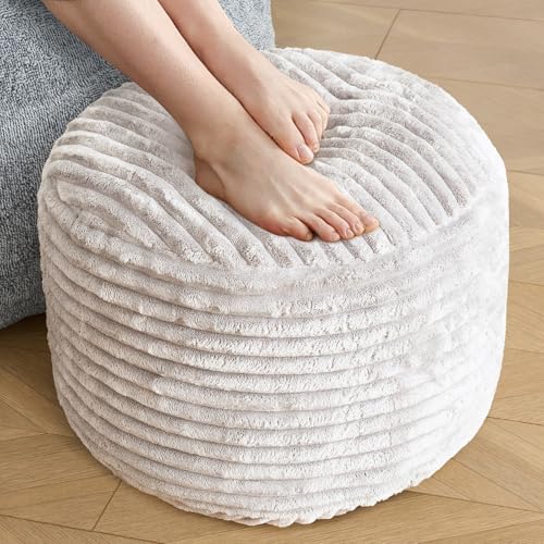 SHOUREN Stuffed Round Ottoman,Pouf Ottoman Foot Rest,20 X 15,Beige