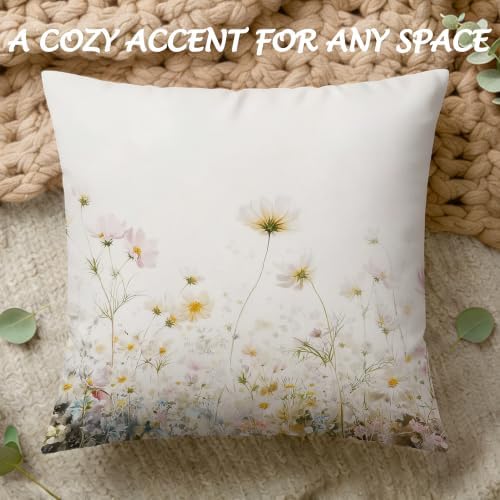 Farmhouse Rustic Daisy Floral Pillow Cover 18x18,Cottagecore Botanical Wildflower Field Decorative Lumbar Pillow Cover for Couch Bed Home Living Room Bedroom