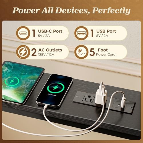 SUPERJARE 110.2 Inch Sofa Table with 2 Power Outlets and USB-C Port