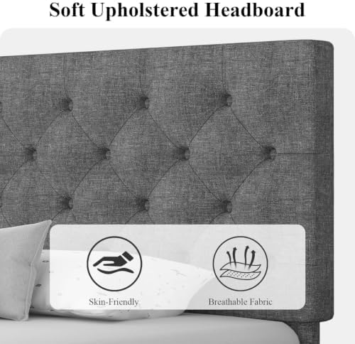 HOMBCK Full Bed Frame with Adjustable Headboard, Light Grey