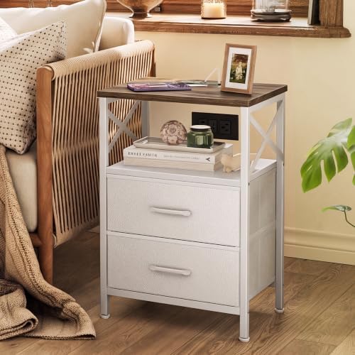 Huuger Nightstand Set of 2 with Charging Station, USB-C Port, End Tables