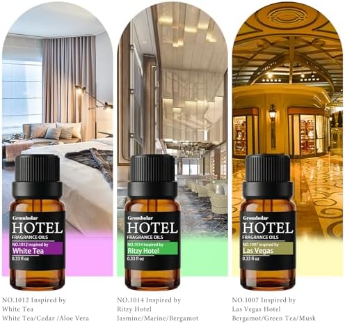 Essential Oil Gift Set, Hotel-Inspired Fragrance Oil Set, 6 Luxury Hotel Scents for Diffusers, Reed Diffusers & Home Fragrance, Aroma Oils for Home Scenting, Housewarming Gift, 6×0.34 Fl Oz