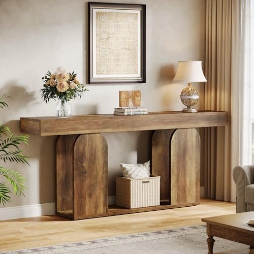 Tribesigns 70.9-Inch Extra Long Sofa Table, Farmhouse Console Tables with Wood Frame and Storage Shelf, 2-Tier Wood Table Behind Couch for Living Room, Hallway, Foyer, Vintage Brown