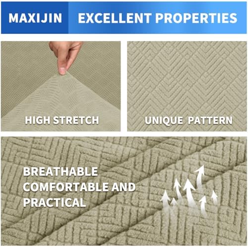 MAXIJIN 3 Piece Couch Covers for 2 Cushion Couch loveseat Cover, Stretch Love Seat Sofa Slipcovers for Dogs Pet, Thick Furniture Protector with 2 Seat Cushion (55"-69", Khaki)