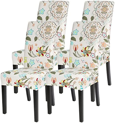 SearchI Dining Room Chair Covers Set of 4, Stretch Printed Flower Kitchen Chair Slipcovers Removable Washable Parsons Chair Covers Protector for Dining Room, Hotel, Ceremony (Floral Pattern1)