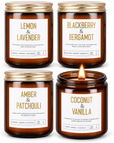 Yinuo Candle Scented Candles Gift Set, 4 Pack 28 oz Wooden Wick Soy Candles