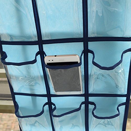 Classroom Pocket Chart For Cell Phones Calculators Over The Door Hanging Closet Underwear Sock Jewelry Organizer Holder 12 Clear Pockets (BLUE)