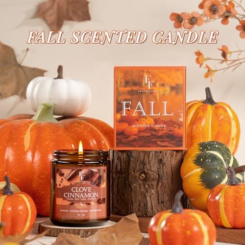 Fall Candle, Clove Cinnamon Scented Candles for Home, Natural Soy Autumn Candle Aromatherapy Candle, 7 oz Jar Candles Fall Gifts for Women Men