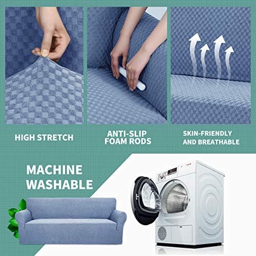 YEMYHOM Couch Cover Latest Jacquard Design High Stretch Sofa Covers for 2 Cushion Couch, Pet Dog Cat Proof Loveseat Slipcover Non Slip Magic Elastic Furniture Protector (Medium, Light Blue)