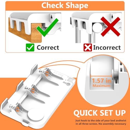 Hiree Bedside Shelf for Dorm Bunk Bed with USB Charging Port and 2 AC Outlets, Bedside Caddy, Bunk Bed Extender, Attachable Bedside Table, College Dorm Essential Clip On Bedside Tray, Plus Size, White