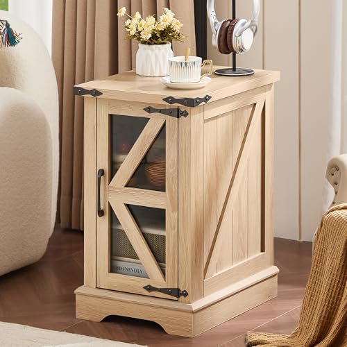 Joaxswe Narrow Night Stand with Glass Barn Door