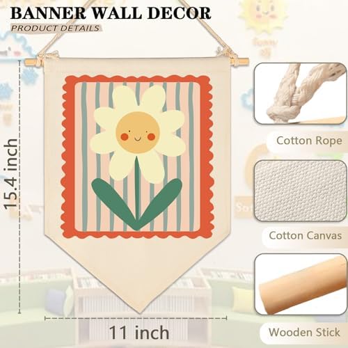Smiley Flower-Kid's Room Wall Decor Gift for Baby Boys Girls Kids-Canvas Hanging Banner Pennant Wall Decor Gift for Nursery Homeschool Baby Room Playroom Bedroom