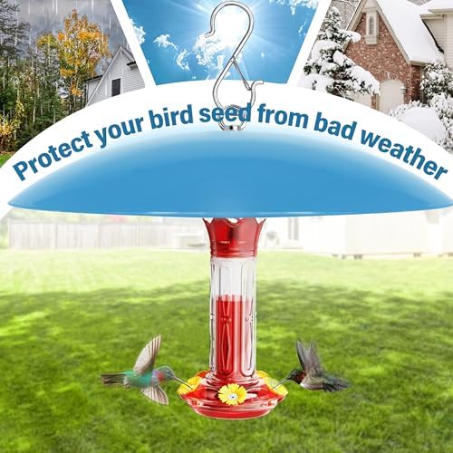 13" Bird Feeder Rain Guard, Hummingbird Feeder Shade Dome Cover, Hanging Baffle for Bird Feeder Pole,Smart Birds Feeder's Umbrella(Translucent Blue), 1 Pack