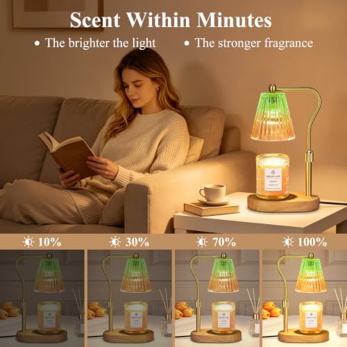 seenlast Green Gold Candle Warmer Lamp with Timer Dimmer Adjustable Height,Mothers Day Gifts,Electric Wax Warmer Vintage Home Decor for Scented Jar Candles,Birthday Gifts for Women