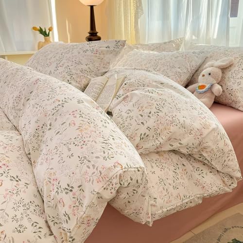 Pink Floral Duvet Cover Set Twin Size 68"×86",100 Cotton Duvet Cover with 2 Pillowcases,Zipper Bedding Set for Kids Teen Girls,Breathable Soft Comforter Covers 68"×86"