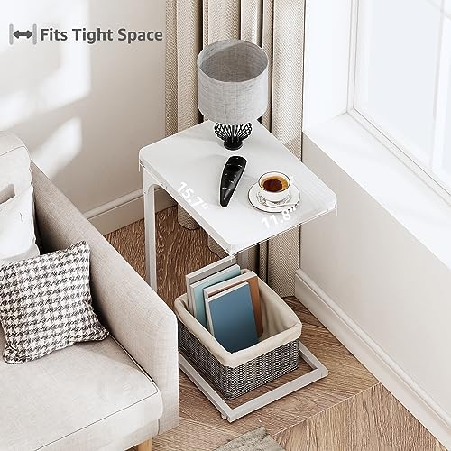 QEEIG C Shaped End Table Side Tables for Couch Set of 2, White