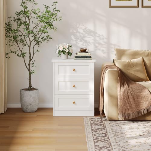 wanan Nightstands Set of 2 with Hidden Drawer, White and Gold
